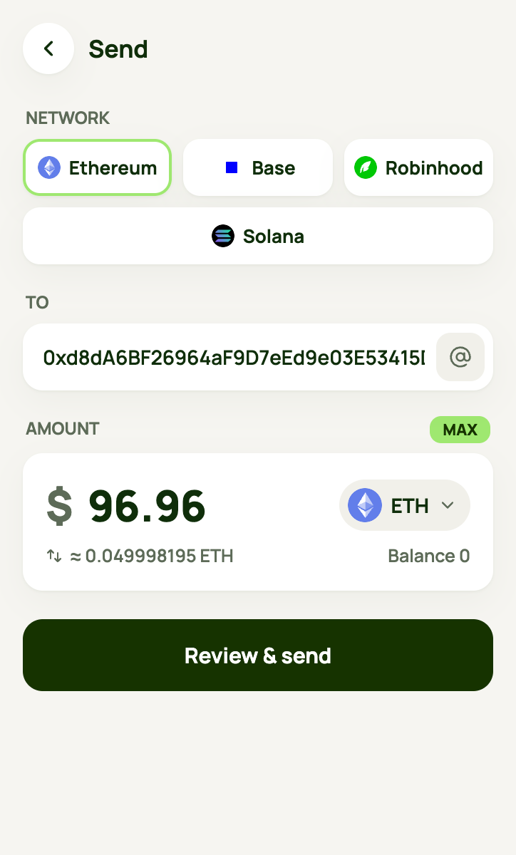 Send screen entering a dollar amount